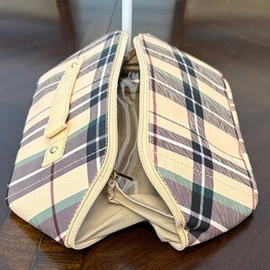 Elegant Beige and Black Plaid Cosmetic Bag